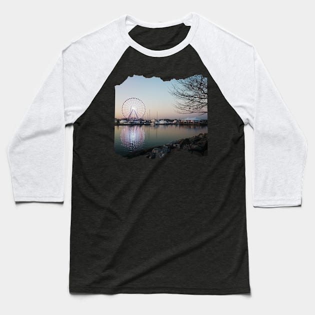 Sunset by the ocean city in USA photography design carousel Baseball T-Shirt by BoogieCreates